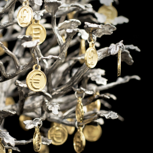 Silver-plated sculpture "Money Tree"